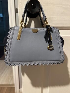 Coach Light Blue Whipstitch Leather Satchel with Gold Hardware